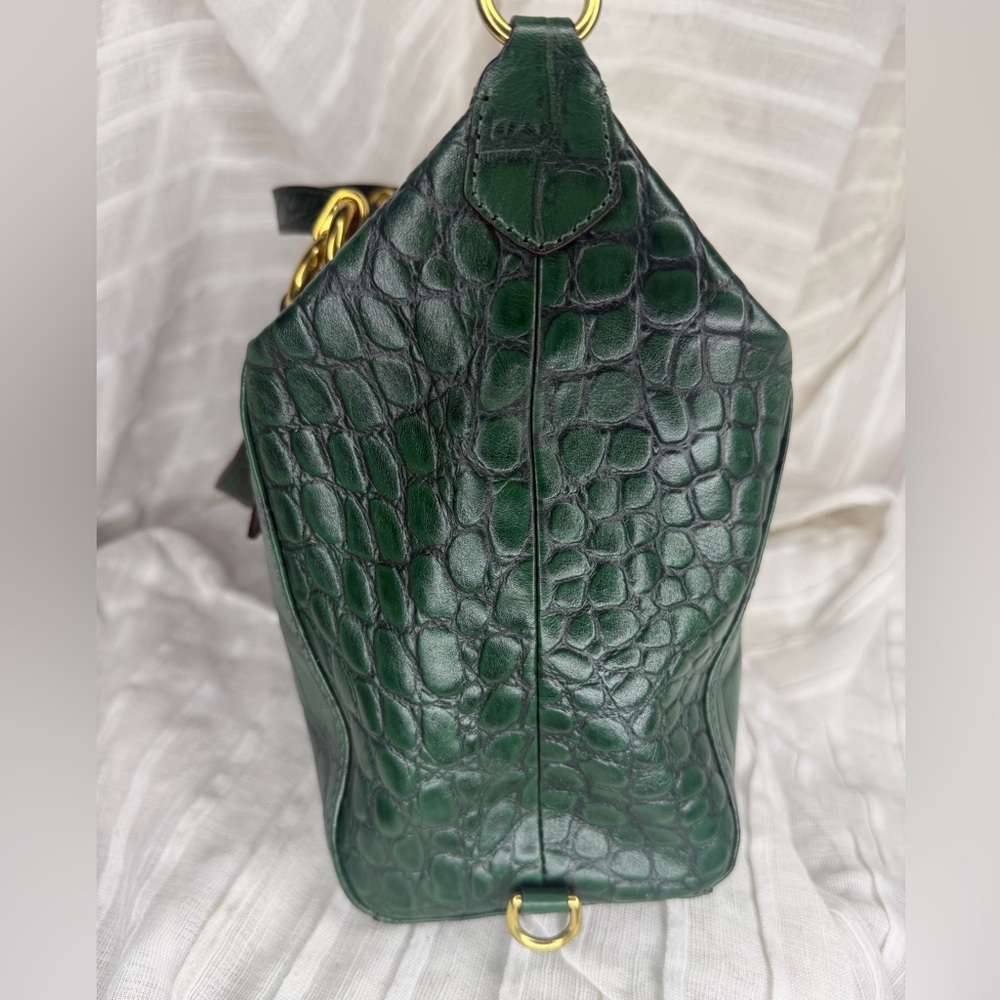 Coach Ashley Green Croc Embossed Shoulder / Handbag / Convertible Satchel • EUC - Picture 6 of 13